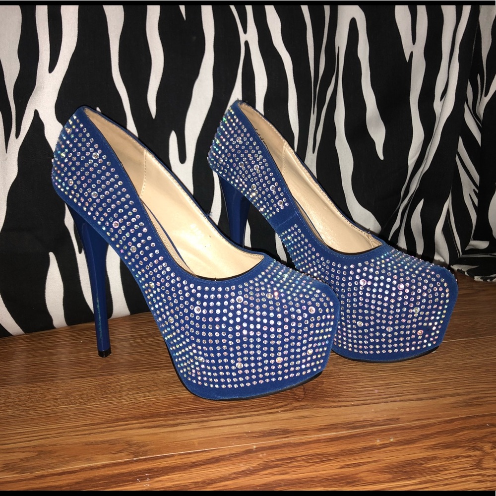 Blue rhinestone high heels